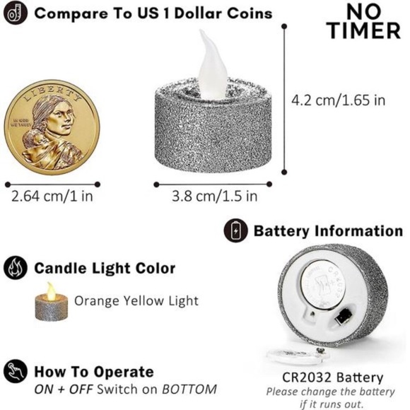 LED Silver Candles Battery Operated, Pack of 12, Flameless Tea Lights Candles - Picture 6 of 6